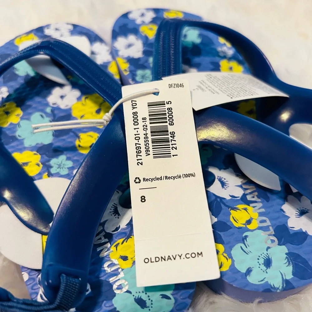 New Toddler Old Navy Flip Flops Sandals. Size 8 Blue and floral - Picture 3 of 4